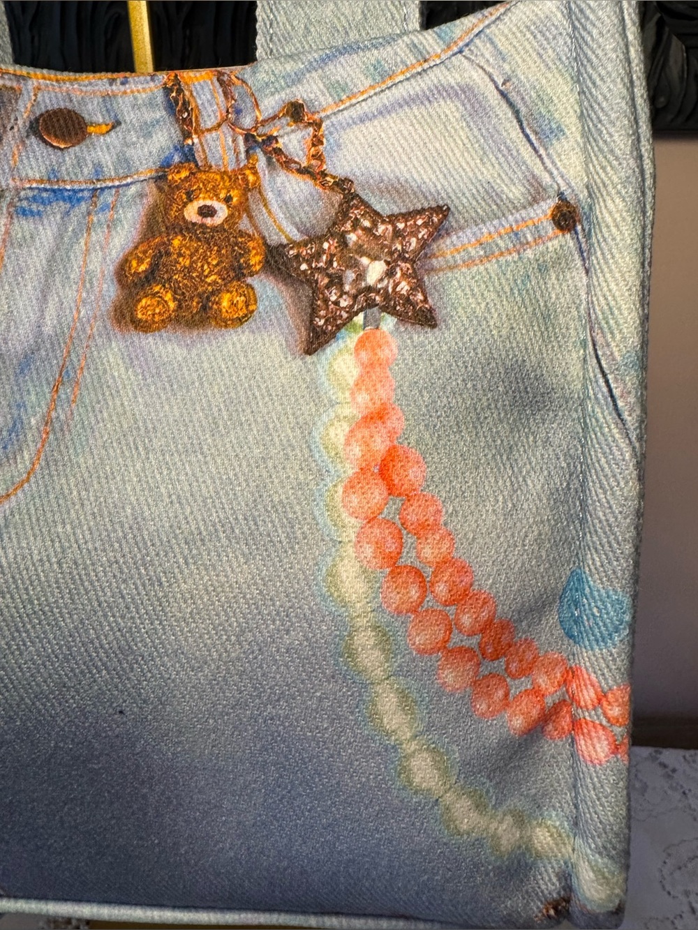 Betsey Johnson Light Blue Denim Mini Tote with Teddy Charm - Picture 4 of 12